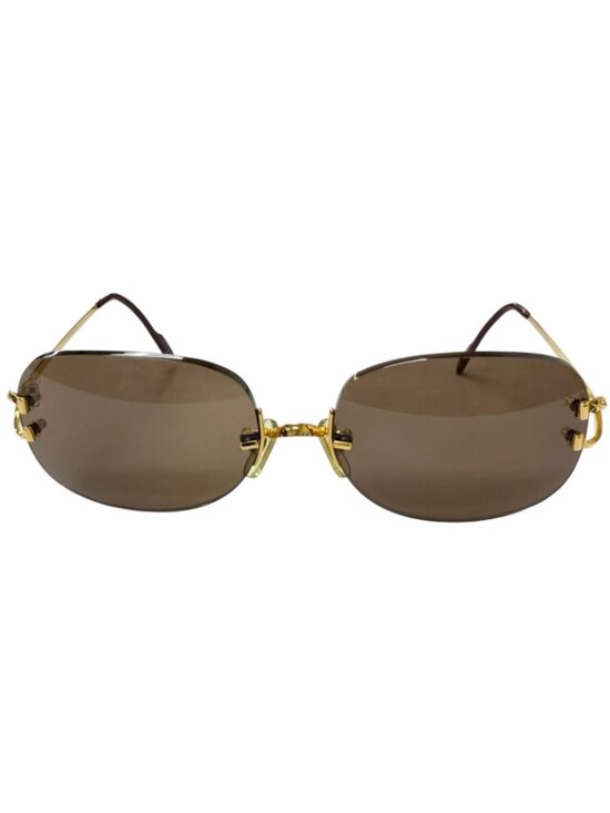 Cartier Vintage 2C Deco Rimless Two Point Sunglasses Gold Bordeaux Prescription